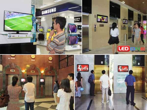 Màn hình quảng cáo LCD thang máy thu hút nhiều người xem.